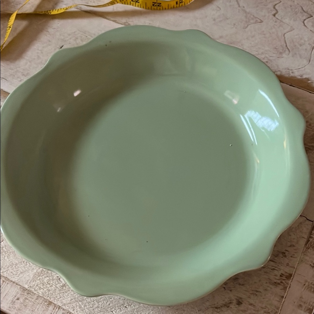 Scalloped Edge Mint Green Ceramic Dish Gail Pittman SLAH Hospitality Collection
